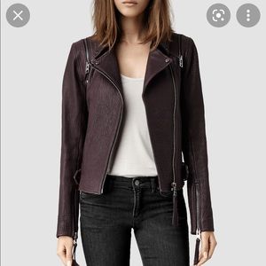 Like new All Saints Dark Plum Leather Biker Jacket